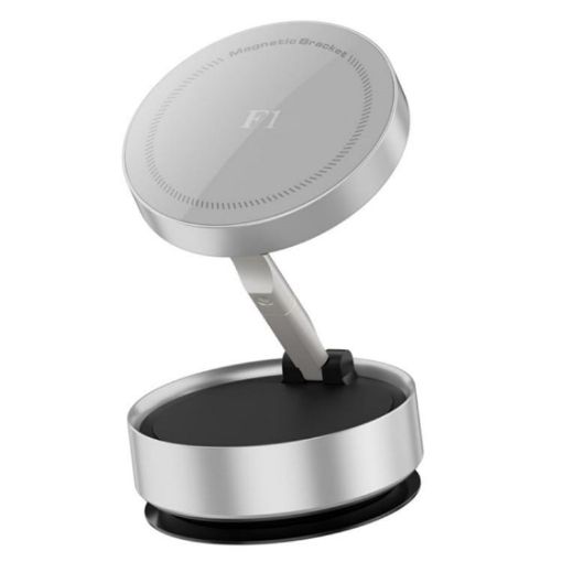 F1 Silver Magnetic Car Phone Holder - Strong Suction Mount Stand - 1