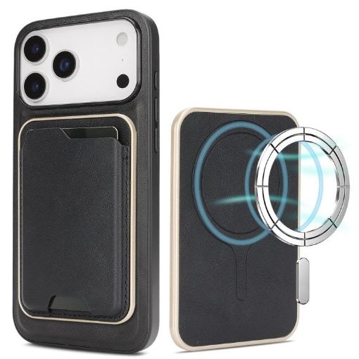 iPhone 17 Pro Max Leather MagSafe Case with Card Holder (Black) - 1