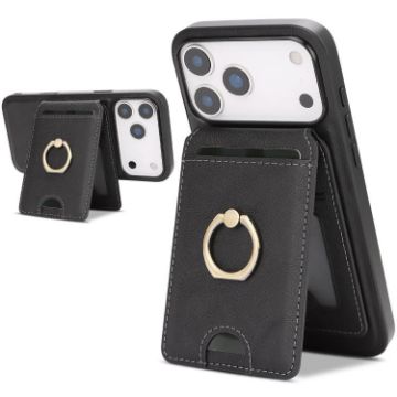 iPhone 17 Pro Kalebol Leather MagSafe Card Holder Phone Case (Black) - 1