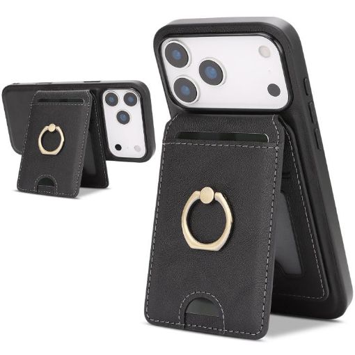 iPhone 17 Pro Kalebol Leather MagSafe Card Holder Phone Case (Black) - 1