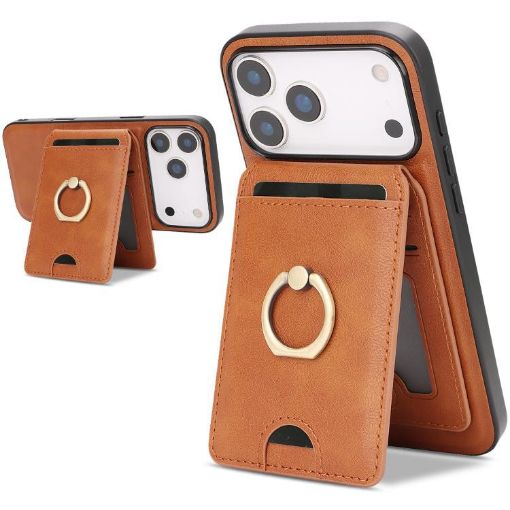 iPhone 17 Pro Leather Case with MagSafe Ring & Card Holder (Brown) - 1