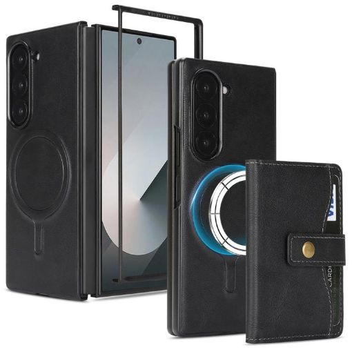 Samsung Galaxy Z Fold7 Leather Case: MagSafe, Card Bag, Magnetic - 1