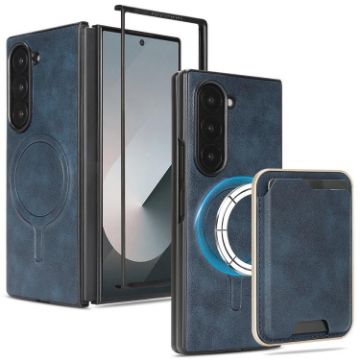 Samsung Galaxy Z Fold7 Leather MagSafe Ring Card Case (Blue) - 1