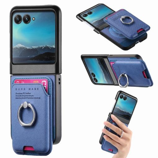 Moto Razr 40 Ultra Blue Twill Card Case with Magnetic Ring - 1