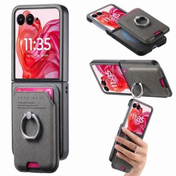 Moto Razr 50 Ultra Gray Twill Card Bag Ring Magnetic Case - 1