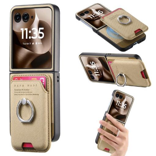 Moto Razr 60 Ultra Twill Card Bag Magnetic Case (Khaki) - 1