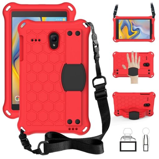 Shockproof Case for Galaxy Tab A 8.0 (2018) w/ Straps (Red+Black) - 1