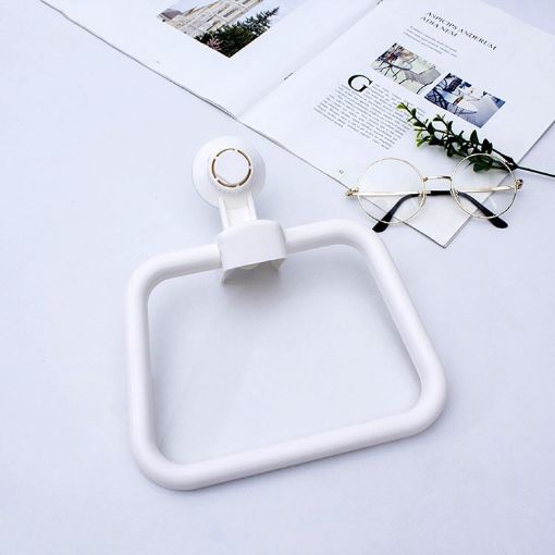 White Multifunctional Toilet Suction Cup Towel Ring Rack - 1