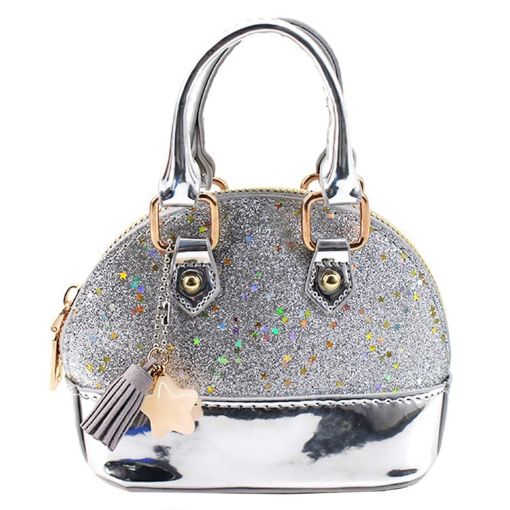 Silver Mini Leather Shoulder Bag - Cute Messenger Tote for Girls - 1