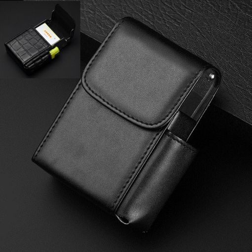 Black PU Leather Case: Cigarettes, Lighter, Business Cards (100 Patterns) - 1