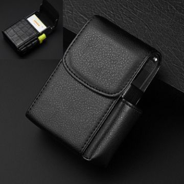 Lychee Pattern Black PU Leather Cigarette & Lighter Business Card Case - 1