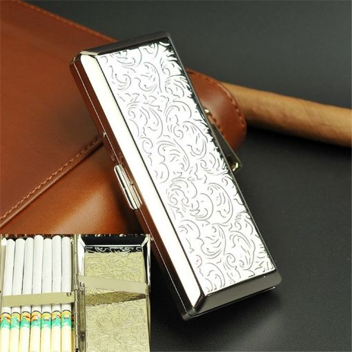 Double-Sided Metal Cigarette Case, Holds 14 Sticks (Silver) - 1