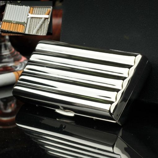 Copper Double-Gun Cigarette Case, Holds 10, Silver, Corrugated - 1