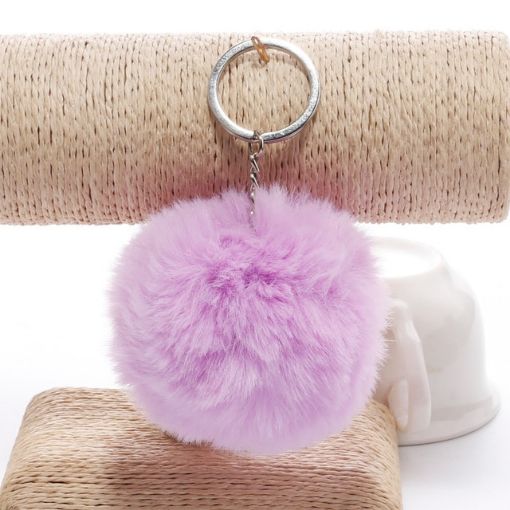 Light Purple Fur Ball Pompon Keychain for Women & Bags - 1