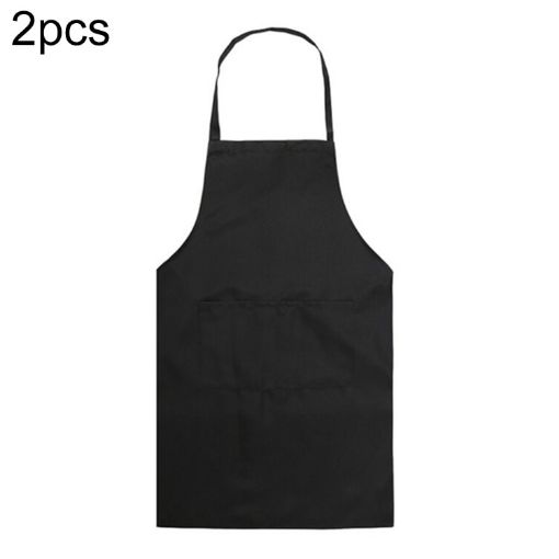 2PCS Black Kitchen Chef Aprons With Pockets for Cooking & Baking - 1