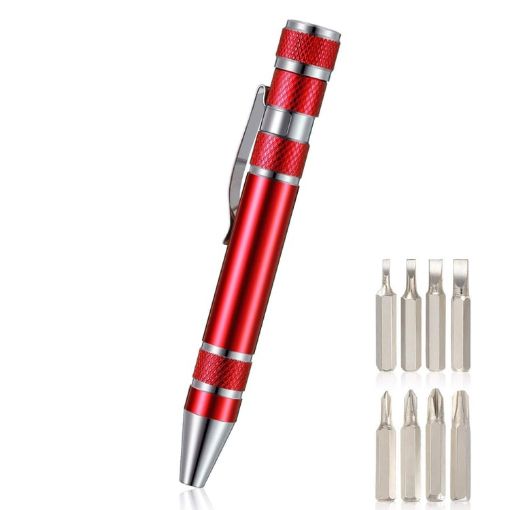 8 In 1 Multifunctional Red Mini Aluminum Tool Pen Screwdriver Set - 1