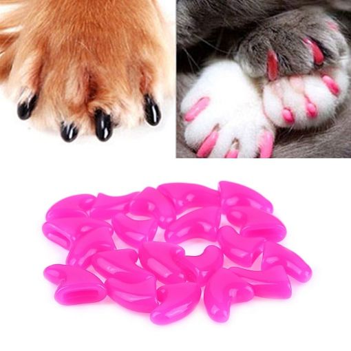 Silicone Cat Nail Caps, 20 PCS, Size L, Rose Red - Pet Nail Protectors - 1