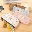 Floral Canvas Zipper Pencil Case - Flower Tree Design (Light Blue) - 3