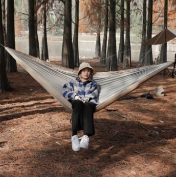Double Inflatable Anti-Rollover Hammock, 270x140cm, Khaki - 1