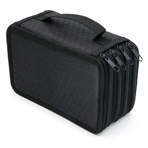Four-Layer Sketch Pencil Case, 72 Holes, Solid Black Square Design - 1