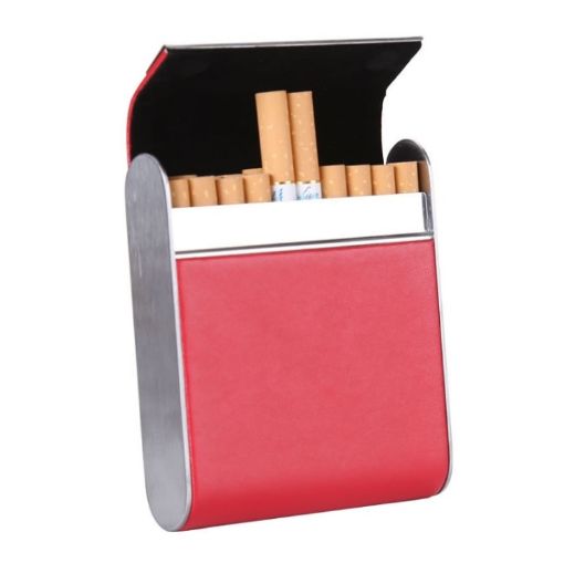 Red Magnetic Buckle Leather Cigarette Case for Men - 1
