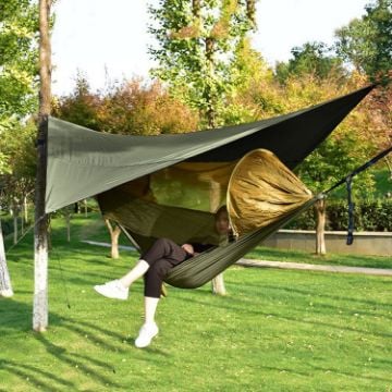 Army Green Mosquito Net Hammock with Sunshade for Camping - 1