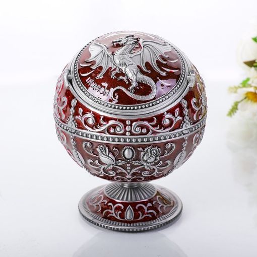 Dragon Red Metal Globe Ashtray with Lid - Perfect Holiday Gift - 1