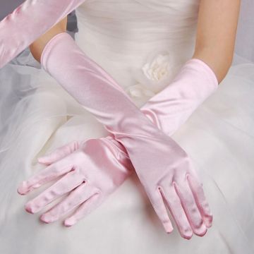 Satin Long Pink Vintage Bride Wedding Gloves Sunscreen 1 Pair - 1