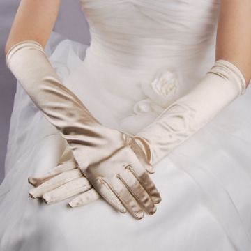 Vintage Satin Wedding Gloves, Long Champagne Sunscreen Bride Gloves - 1