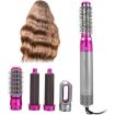 5-in-1 Hair Dryer & Straightener Hot-air Comb Silver+Rose Red (EU Plug) - 2