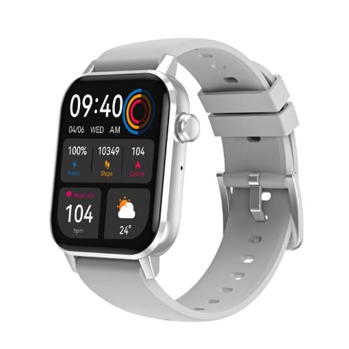 HD6 Smart Watch: 1.69" Heart Rate Monitor, Silver - 1