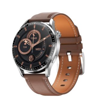 1.32" HD2 Smart Watch with Heart Rate Monitor (Silver + Leather) - 1