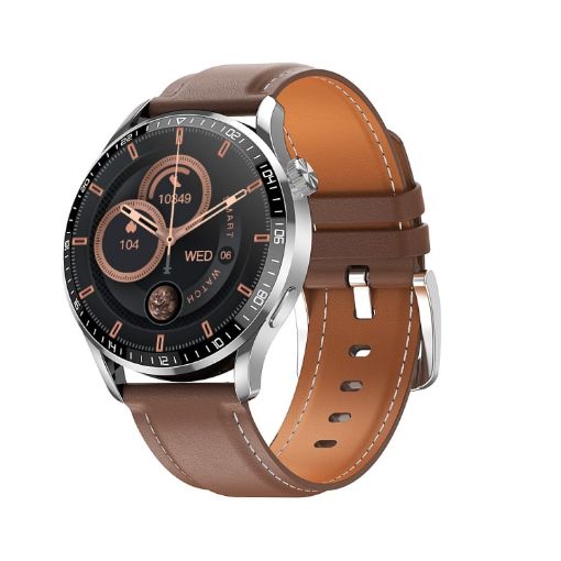 1.32" HD2 Smart Watch with Heart Rate Monitor (Silver + Leather) - 1