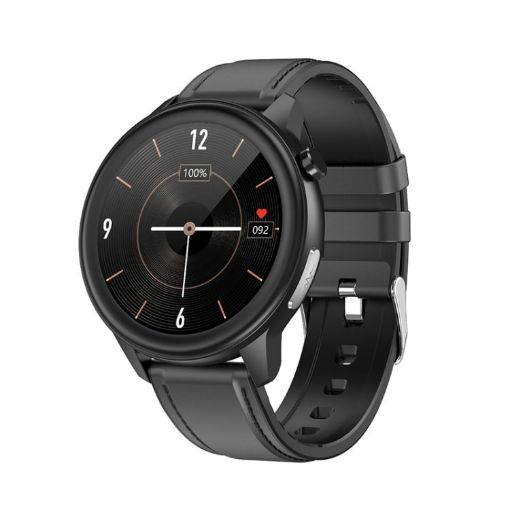 LOANIY E80 1.3" Heart Rate Smart Watch, Black Leather Strap - 1
