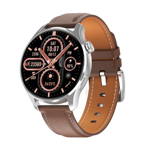 HD3 1.32" Silver Leather Smart Watch with Heart Rate & Payment - 1