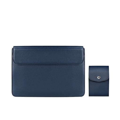 PU08DZ 13.3" Leather Laptop Liner Bag & Stand, Sapphire Blue Bag - 1