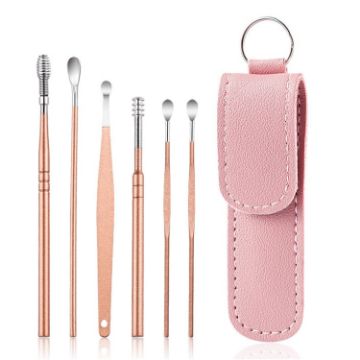 Pink 6 PCS Stainless Steel Nail Clipper Set with Eyebrow Trimmer - 1