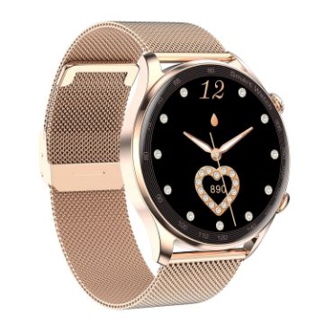 AK32 1.36" IPS Smart Watch, Bluetooth Calling, Steel Band Gold - 1