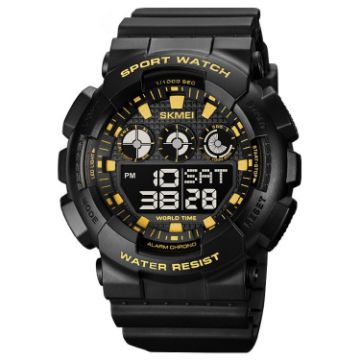 SKMEI 1857 Black Gold Waterproof Electronic Watch with PU Strap - 1