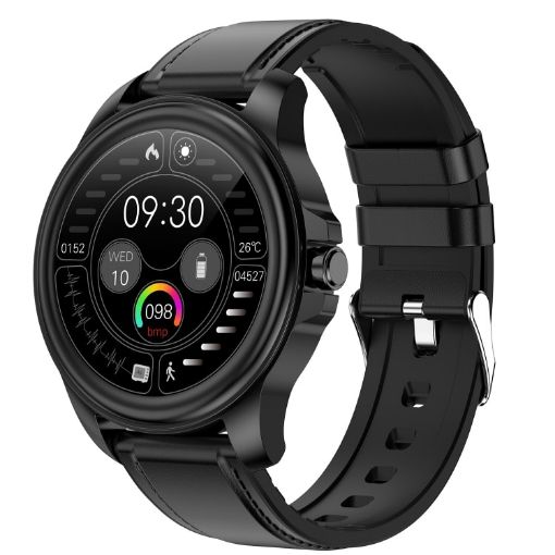 E89 Leather Strap Smart Health Watch with ECG & AI Diagnosis (Black) - 1