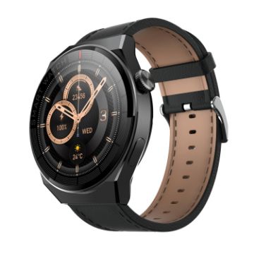 GW69 Plus Smart Watch, BT Call, Heart Rate, BP, Oxygen, Black/Leather - 1