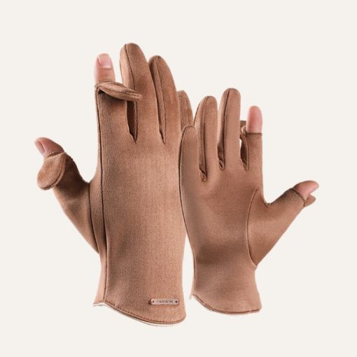 Men's Camel Touch Screen Velvet Warm Riding Gloves, One Size - 1
