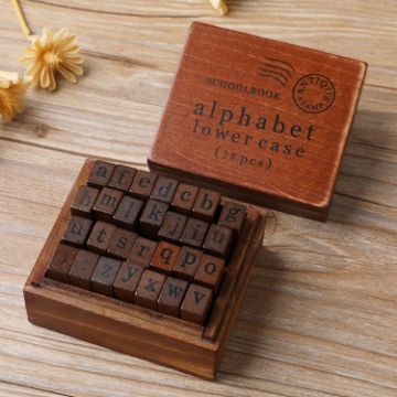 28PCS Vintage Wooden Alphabet & Number Stamps (Lowercase) Set - 1