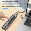 HS-716MG USB3.0 10-Port Aluminum Alloy Extension HUB 12V/4A - 5