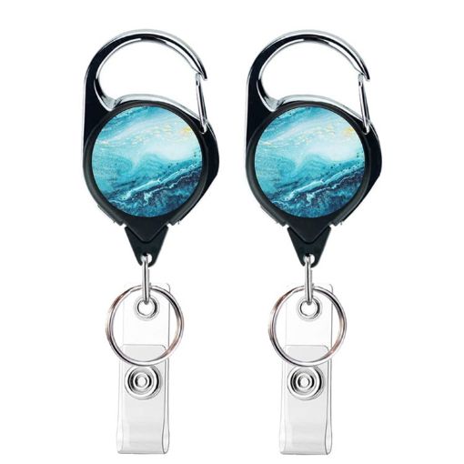 2pcs Vintage Compass Map Badge Holder, Blue Gilt Marble, 65cm Retractable - 1