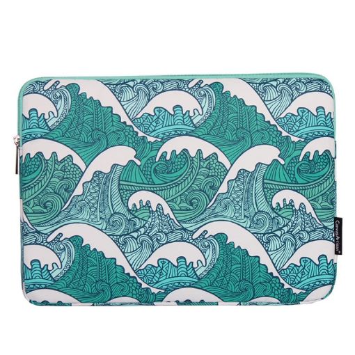 H3-04 15" Green Wave PU Leather Laptop Liner & Tablet Sleeve - 1