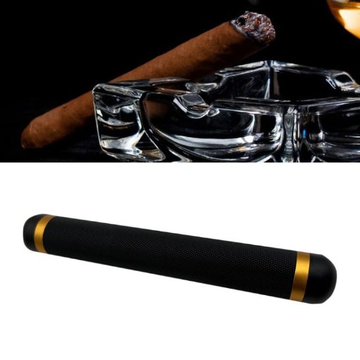 Black Metal Cigar Humidor Storage Tube - Convenient and Secure - 1
