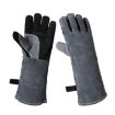 Cowhide BBQ Gloves 16" Anti-hot Welding Protection Gray Black A2415 - 1