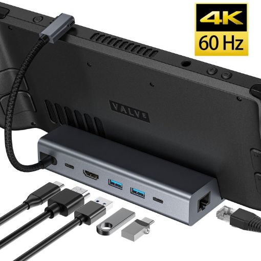 Steam Deck Dock: HDMI+RJ45+2 USB 3.0+USB-C+PD 100W 6-In-1 Station - 1