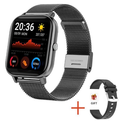 H10 Smart Watch 1.69" Screen, Heart Rate/BP/Sleep, Black Net+Silicone - 1